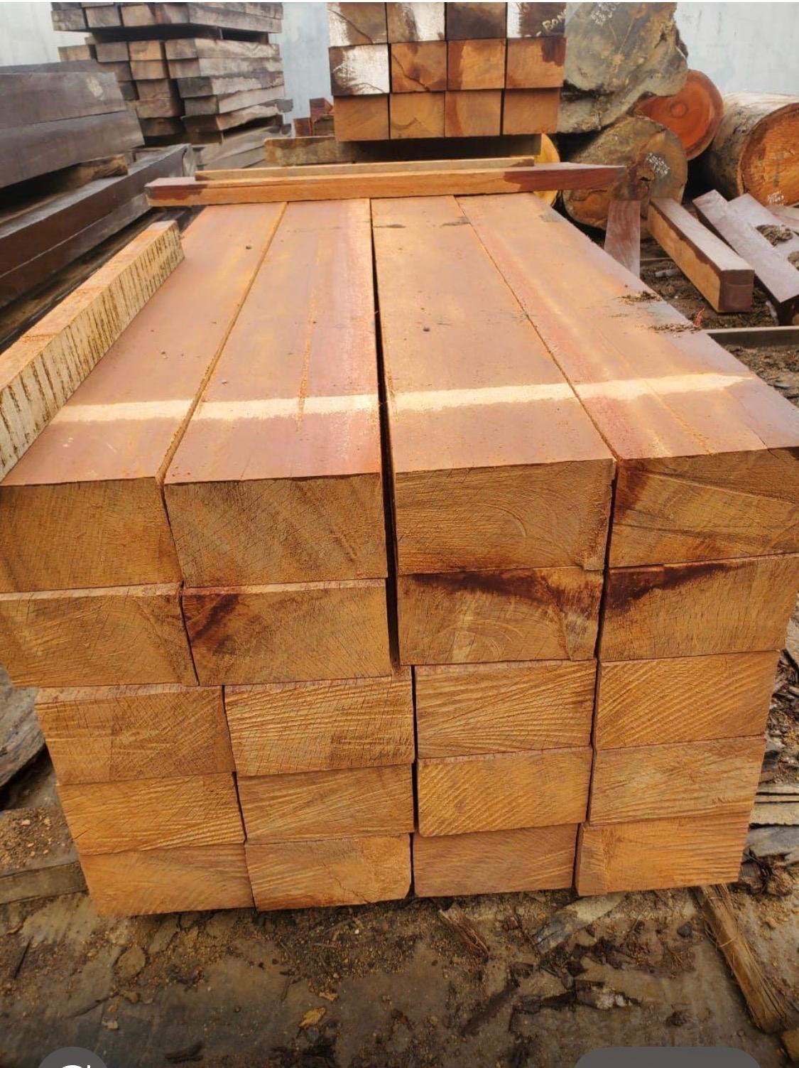Squared tropical hardwood lumber at a West African sawmill