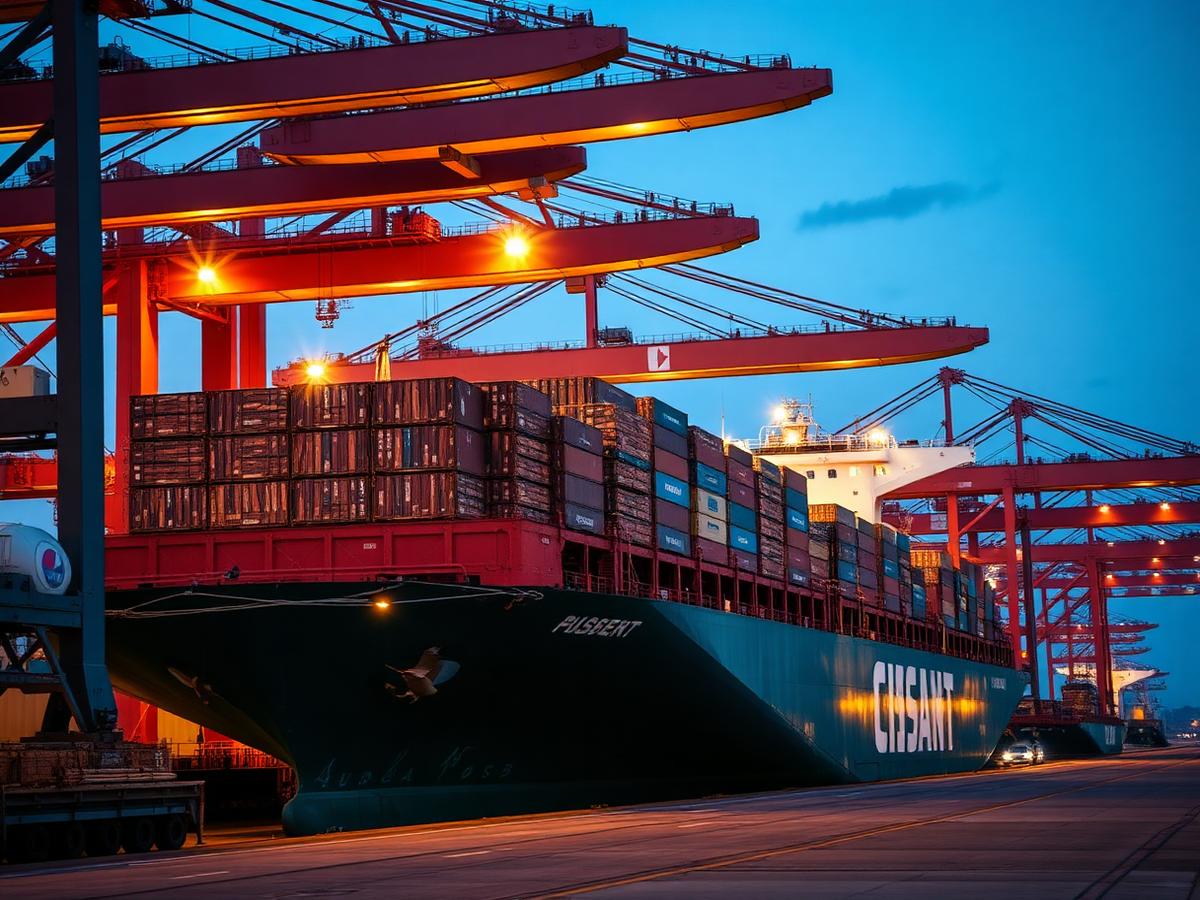 Hardwood shipment being loaded onto a container vessel