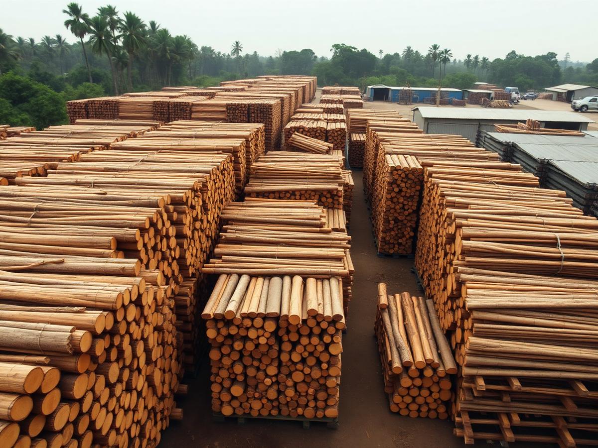 Tropical hardwood log yard in West Africa